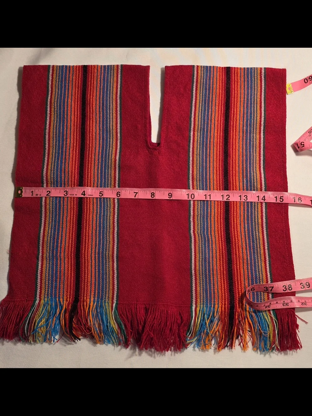 Mexican Sarape Poncho Vibrantly colored stripes Lightwe Baby Sz 9m To 12m #150B7